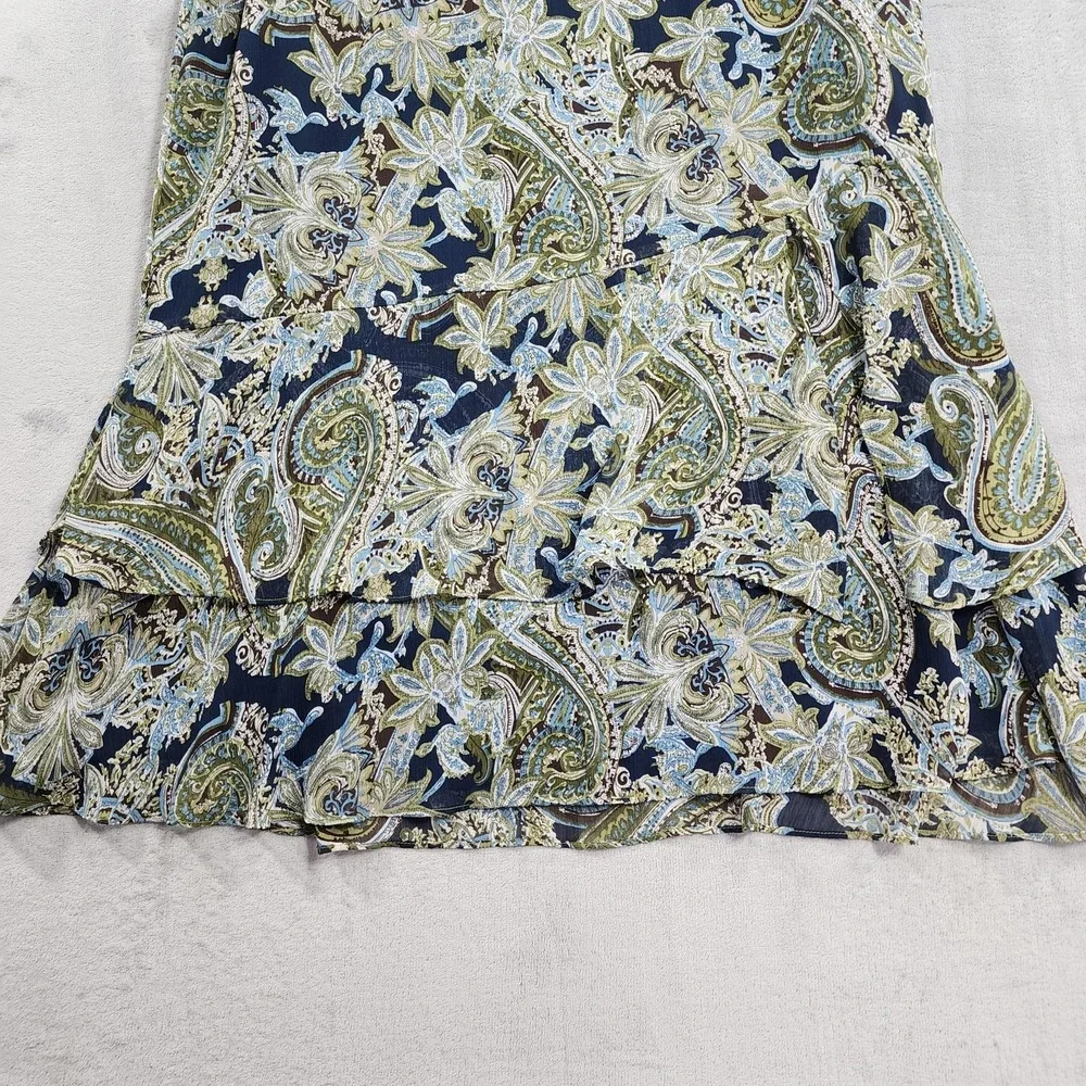 Vintage CJ Banks Skirt Womens X (14W) Blue Paisley Floral Ruffle Hem Chiffon